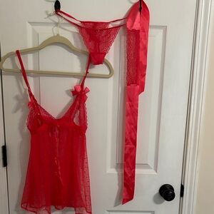 Elegant Hot Pink Lace Lingerie Set